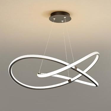 Imagem de Lustre linear LED preto, luminária pendente regulável, lustre moderno de teto para sala de estar, quarto, sala de jantar, lâmpadas suspensas de 60 W com controle remoto