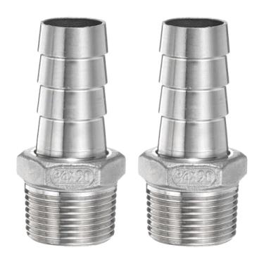 Imagem de HARFINGTON 2 peças de aço inoxidável para mangueira de encaixe de farpa 0,8" (20 mm) farpado x g 3/10.2 cm encaixe de tubo macho mangueira de ar acessórios de farpa acoplador adaptador de conector de