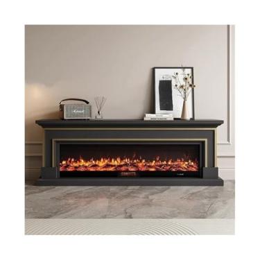 Imagem de Lareira Decorativa Suporte de TV com lareira 71/79" para sala estar, centro entretenimento moderno elétrica chama 3D, controle remoto(Preto,Grande)