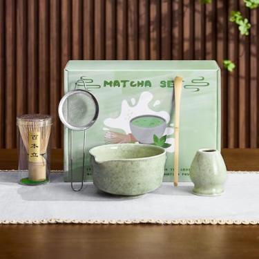 Imagem de nigwet Conjunto de batedor Matcha de 5 peças - Tigela Matcha com bico, batedor 100% bambu (Chasen), suporte, peneira inoxidável, colher de chá. Kit Matcha de cerimônia japonesa para iniciantes