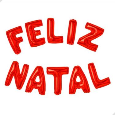 Imagem de Balões Metalizados Frase Feliz Natal, Kit Decorativo com 10 Letras, Soprador e Fita Inclusos, ideal para Decoração Natalina e Festas de Final de Ano (Vermelho)