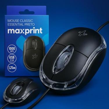 Imagem de Mouse USB Classic Essential 1000DPI Preto e Transparente - maxprint