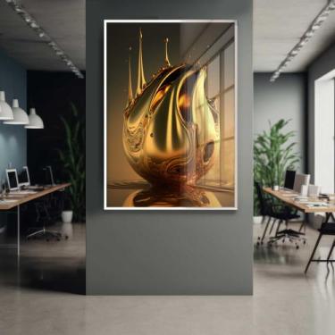 Imagem de Quadro Decorativo com Moldura e Acrilico Cristal Vidro Gota Dourada Ar