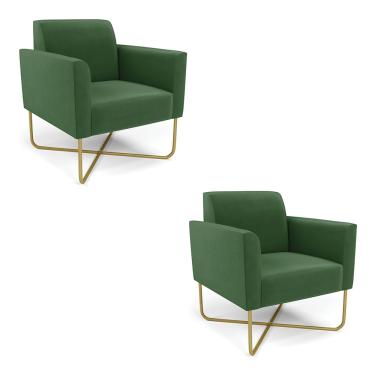 Imagem de Kit 2 Poltronas Base X Industrial Dourado Marisa Suede Verde  D03 - D?Rossi