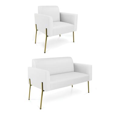 Imagem de Sofá Namoradeira e Poltrona Pé de Ferro Dourado Marisa Corino Branco D03 - D'Rossi