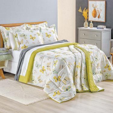 Imagem de Kit Edredom Beatrice Queen 3 Peças Estampado Percal 150 Fios 100% Algodão - Borboleta Verde