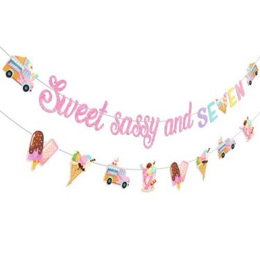 Imagem de Banner de aniversário Jollyboom Sweet Sassy and Seven para meninas