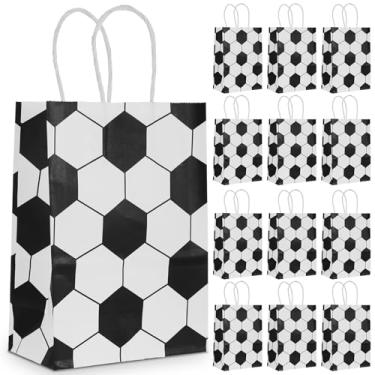 Imagem de APLZGMG Sacos de lembrancinha de festa de papel de futebol, sacos de presente de papel kraftPaper para festa de aniversário, chá de bebê, eventos esportivos, 12 peças