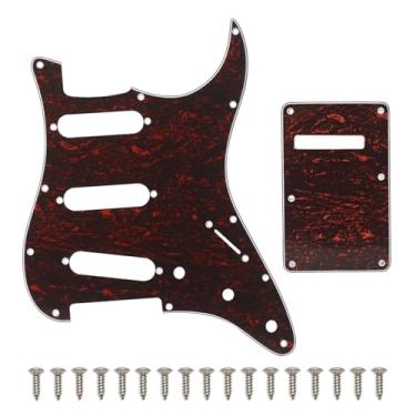 Imagem de SAPHUE SSS Conjunto de 11 furos para guitarra elétrica Strat Pickguard e placa traseira para Fender EUA/México, peças de guitarra de estilo moderno Stratocaster (3 camadas de tartaruga vermelha)