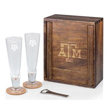 Imagem de PICNIC TIME Conjunto de cerveja NCAA Texas A&M Aggies Pilsner Craft com 2 copos de cerveja, presente para amantes de cerveja (madeira de acácia)