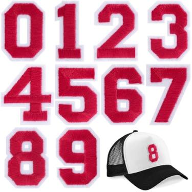 Imagem de HINZIC 10 peças de adesivos numéricos passados, 0-9 números costurados em apliques de bordado para roupas time universitário, camisetas de rúgbi, esportes, futebol, vôlei, jaqueta - vermelho claro