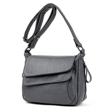 Imagem de Bigfanshu Bolsas femininas de couro macio estilo verão bolsas de luxo bolsa tiracolo de ombro, Cinza, 29*14*21cm