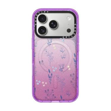 Imagem de CASETiFY Capa Impact para iPhone 17 Pro [fina/compatível com Magsafe/2,5 m. Proteção contra quedas de grau militar 4X] - Flores azuis pequenas - Roxo brilhante