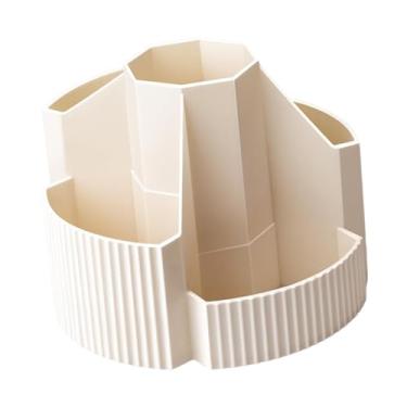Imagem de predolo Suporte giratório para canetas, organizador de mesa com 5 compartimentos para desenho, escrita escolar, giz de cera de cozinha, Branco
