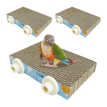 Imagem de Apatal 3 peças de plataforma de papelão para pendurar, gaiola de papagaio, poleiro, pata de pássaro, suporte de moagem, periquito, brinquedos de mastigar, gaiola de papagaio, playground para periquito