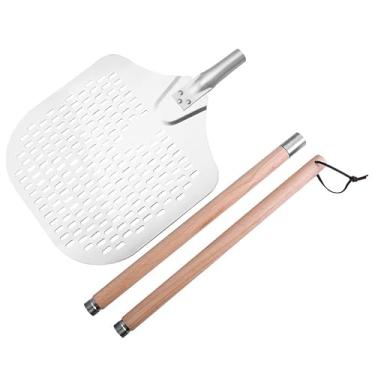 Imagem de Pá De Pizza Perfurada 30cm Em Alumínio Com Cabo De Madeira