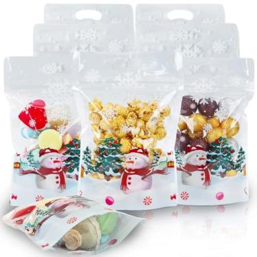 Imagem de SEPGLITTER 60 peças de sacos Ziplock de Natal, sacos de doces de Natal resseláveis, sacos de plástico transparente de boneco de neve para presentes de festa de Natal, presentes