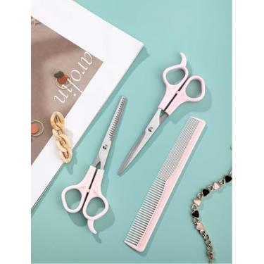Imagem de Kit de corte de cabelo de 3 peças – tesouras afiadas, tesouras de desbaste e pente de dentes finos para cortes de cabelo de qualidade de salão em casa (dentes de franja, tesouras planas e pentes