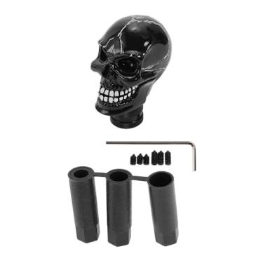 Imagem de Maçaneta de mudança de caveira de 8,7 cm, manípulo universal de mudança de marcha, manípulo de resina para veículos automáticos e manuais com 3 adaptadores preto, 1 conjunto