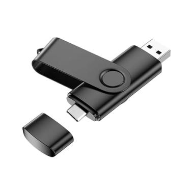 Imagem de Pen drive USB C de 32 GB, pen drive giratório duplo, tipo C + porta USB A, cartão de memória portátil para iPhone 16/15, Mac, telefones Android, tablets, laptops, Mac, Windows, preto