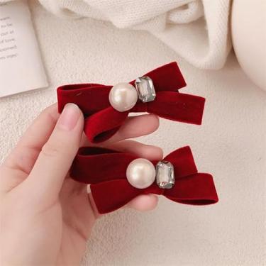 Imagem de 2 peças de grampo de cabelo com laço de veludo princesa clipe lateral strass bico de pato