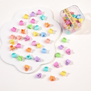 Imagem de 40 peças de grampos de cabelo para mulheres - Mini clipes de garra em forma de coração, lindas garras coloridas para penteados grossos finos médios finos, acessórios de cabelo de plástico durável para