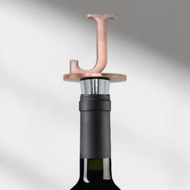 Imagem de Generic 1 tampão de garrafa letra J liga de alumínio TPE vermelho bronze tom preto prateado 10,8 x 4,1 x 2,5 cm