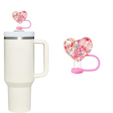 Imagem de Capas de palha de corações rosa para copo Stanley Cup 850.5 g/1,134.0 g, lindas capas de palha de silicone rosa, protetores de palha, acessórios para copos Stanley Canudos de 10 mm para meninas e
