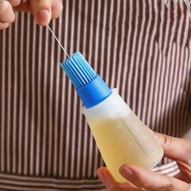 Imagem de 1 pincel de silicone para regar com marcas de medição e tampa – Ferramenta de cozinha durável para cozinhar, churrasco, grelhar molhos, marinadas e doces, azul