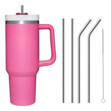 Imagem de Pacote com 4 canudos de substituição de aço inoxidável compatíveis com Stanley Canudos reutilizáveis de aço inoxidável 304 adequado para lava-louças conjunto de 4 canudos e 1 escova de limpeza