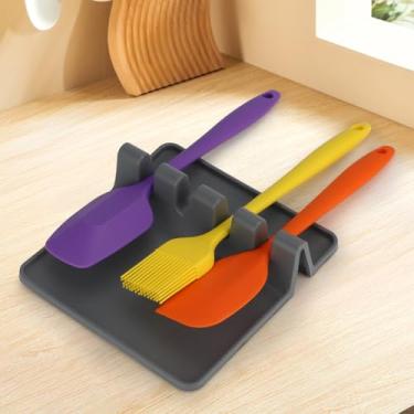 Imagem de Descanso de utensílios de silicone – Descanso de colher resistente ao calor e coletor de gotejamento, suporte antiderrapante para fogão e bancada, sem BPA, organizador de cozinha fácil de limpar