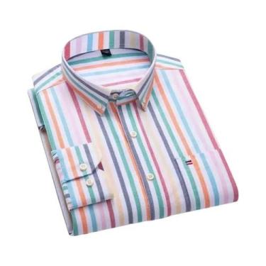 Imagem de Camisa Masculina De Manga Longa 100% Algodão Com Estampa Xadrez Botão 