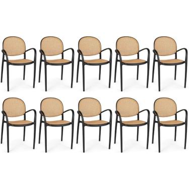 Imagem de Kit 10 Cadeiras De Jantar Roma Com Braço Para Sala E Cozinha - Preto