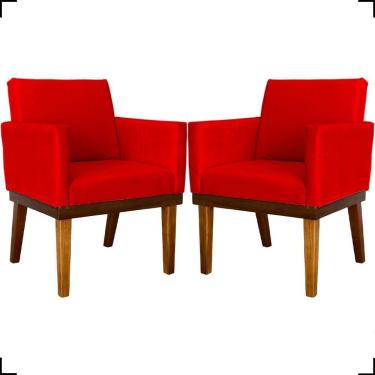 Imagem de Kit 2 Poltronas Decorativa Para Sala Recepção Consultório Escritório Base Em Madeira Divine Suede