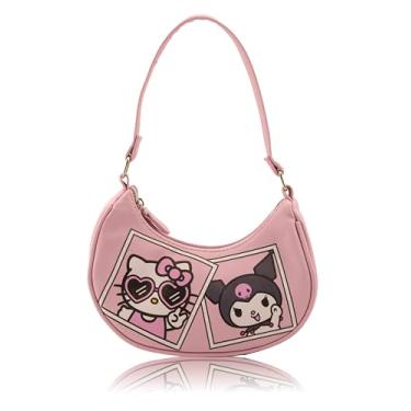 Imagem de Bolsa Sanrio Hello Kitty e Kuromi Hobo para meninas | Bolsa de ombro transversal com alça ajustável | Bolsa pequena de couro PU infantil, bolsa pré-escolar, bolsa para uso diário ou mini bolsa de