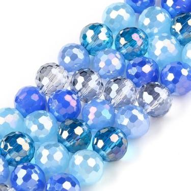 Imagem de 1 fio de contas de vidro galvanizadas de 8 mm facetadas redondas mistas centáurea azul gradiente contas de cristal espaçadores para fabricação de joias, colar, pulseira, artesanato, suprimentos de
