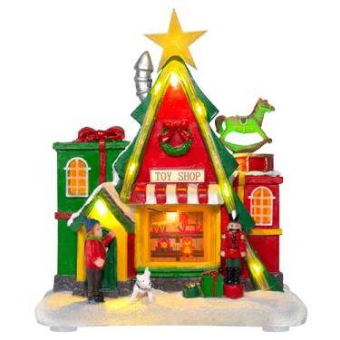 Imagem de WeDoSoy Casa de aldeia musical iluminada por LED – Loja de presente triangular de 18 cm, decoração de casa de vila de Natal, edifícios colecionáveis de Natal para decoração de férias para casa, salão