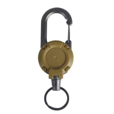 Imagem de Chaveiro retrátil resistente, suporte de crachá de mosquetão multiferramentas, suporte retrátil para identidade, cordão de aço inoxidável de 58 cm atualizado, adequado para homens e mulheres, cáqui