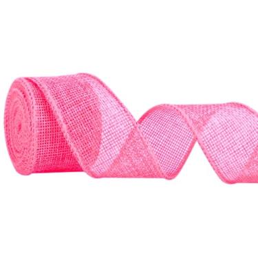 Imagem de Meseey Fita de serapilheira com fio de 3,5 cm para projetos de bricolage, embrulho de presente, grinaldas, decoração de Natal (rosa, 20 jardas)
