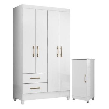 Imagem de Guarda Roupa Solteiro Chile e Armário Multiuso Lírio Branco Brilho  Mo