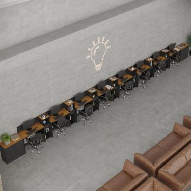 Imagem de Conjunto De Escritório Tech 7 Livreiro 2 Buffet E 8 Mesas 90 - Preto E Cedro Preto E Cedro