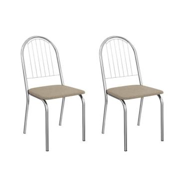 Imagem de Cadeira De Cozinha Noruega 2c077cr Aço Kit 2 Un Cromado-linho Bege Fendi - Kappesberg