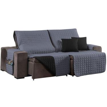 Imagem de Protetor De Sofá Retrátil Shield Dupla Face 2,20m + Capas De Almofadas - Cinza-preto