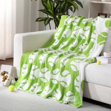 Imagem de Buryeah Cobertor de malha de tênis, cobertor de malha reversível, estampa de bola esportiva verde, 127 x 152 cm, presente leve e aconchegante para fãs de tênis, sofá-cama