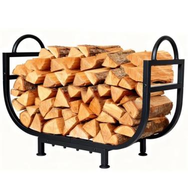 Imagem de Rack de lenha externo interno, suporte de lenha de 76 cm com alça, mantém a lenha organizada com economia de espaço, suporte de madeira de metal estável para lareira, pátio, deck à prova de ferrugem e