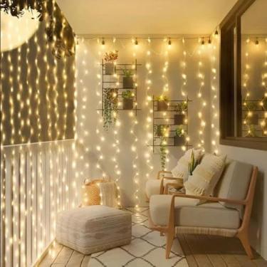 Imagem de Cortina de Luz LED 3x3m com 300 LEDs Branca Quente | USB, Controle Remoto, 8 Modos, IP68 | Natal, Festa, Casamento, Quarto | A Única Loja Autorizada | Decoração Encantadora com Fio de Fada