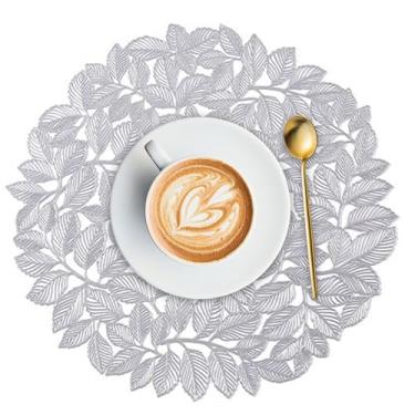 Imagem de Conjunto de 4 jogos americanos de folha dourada – tapetes de mesa redondos metálicos resistentes ao calor, à prova d'água e limpável, jogo americano de jantar de vinil para cozinha, casamento e