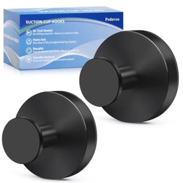 Imagem de Ganchos de ventosa para chuveiro sem broca - Ganchos de banheiro de aço inoxidável resistentes, montados na parede para toalhas, roupões, bucha - funciona em azulejo, vidro, espelho, cozinha (preto