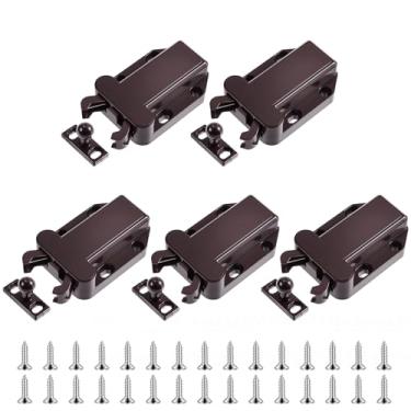 Imagem de FOCMKEAS 5 peças de trava de pressão marrom para dispositivo de travamento automático de plástico adequado para guarda-roupas, armários, gavetas, armários e travas de porta de móveis