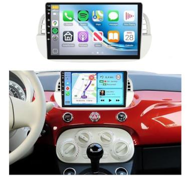 Imagem de Rádio Android 13 para Fiat 500 2007-2015 estéreo automotivo com carplay sem fio Android Auto 5.0 Bluetooth DSP 32EQ 22.9 cm 1280x720P IPS tela sensível ao toque FM/RDS GPS WiFi HD, câmera de backup